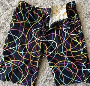 Loudmouth Men's Golf Shorts Flat Front Sz 34 Black Neon Doodles Multi Color FUN - Picture 1 of 6