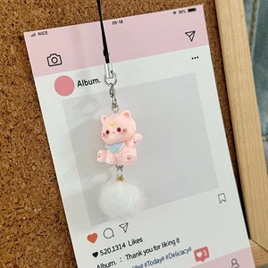Cartoon Kitten Plush Ball Keychain Anti Lost Phone Charm Pendant Cellphone Ch-yg - Picture 1 of 18