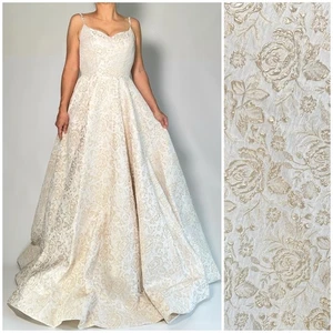 NWT La Femme Dress Fashion White Gold Floral Brocade Prom Gown Size 4 - Bild 1 von 9