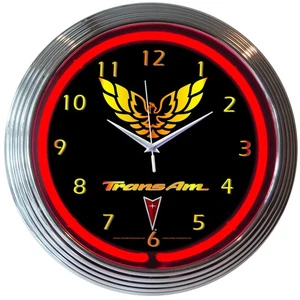 Pontiac Firebird Trans Am Red Light Up Neon Garage Man Cave Wall Clock - Bild 1 von 2