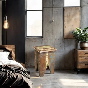"Albion" Wooden Stool Rustic Finish - Picture 1 of 7