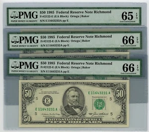 FR. 2122-E $50 1985 Federal Reserve Note 3 Consecutive 65-66 EPQ PMG DC-2604 - Picture 1 of 2