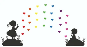 Girl / Boy Blowing Rainbow Hearts Vinyl Decal / Wall Art / Window Decal - Picture 1 of 42