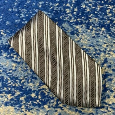 Corbata Giorgio Armani Gris Azul Rayas Sesgadas 100% Seda Hecha en Italia Foto 1 de 4
