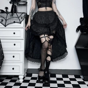 Lace Skirt Midi Floral Gothic Steampunk Punk Ruffle Irregular Layered Tiered - Picture 1 of 16