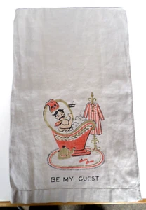 Vintage Guest Hand Towel - Be My Guest - Man in Tub - Hand Painted - Picture 1 of 3