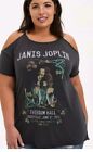 Torrid Janis Joplin Cold Shoulder T-Shirt SZ 1X Gray Graphic Pullover Retro