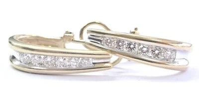 Fine 2-Tone Round Cut Diamond Huggie Earrings 14KT .90Ct - Image 1 of 4