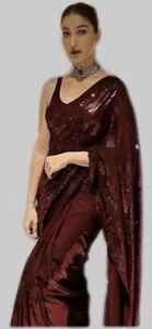 bollywood saree party wear indian ethnic wedding Sequins Saree In Red Color - Imagen 1 de 2
