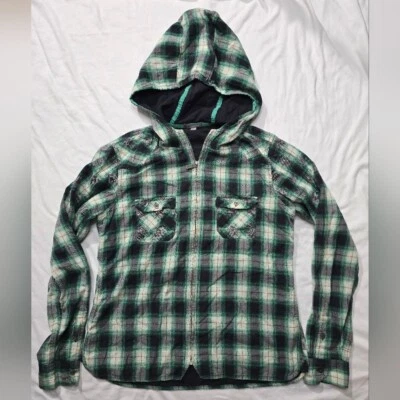 Chaqueta Horny Toad Verde Azul Marino Escocés Franela a Cuadros Cremallera Completa Sudadera con Capucha Chamarra Grande Foto 1 de 4