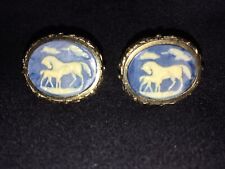 DANTE CAMEO Vintage CUFFLINKS Museum Horses SWIRL INCOLAY Cameo Blue
