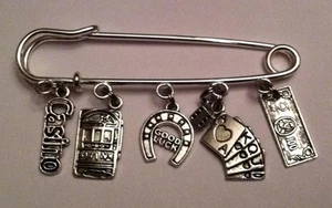 Kilt Pin Broach Purse Visor Silver Charms Casino Fun Slot Dice Luck Handmade - Picture 1 of 1
