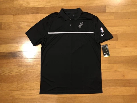 New M Nike NBA San Antonio Spurs Statement Coach Polo Shirt Black CN4120-010 Men Cover