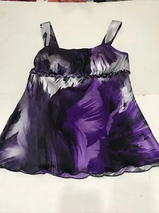 BCX Blouse Size M Purple Feather Sleeveless 3572 - Picture 1 of 8