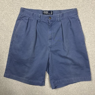 Винтажные мужские шорты Polo Ralph Lauren Tyler размер 31 синие со складками 90-е 9 дюймов - Изображение 1 из 4