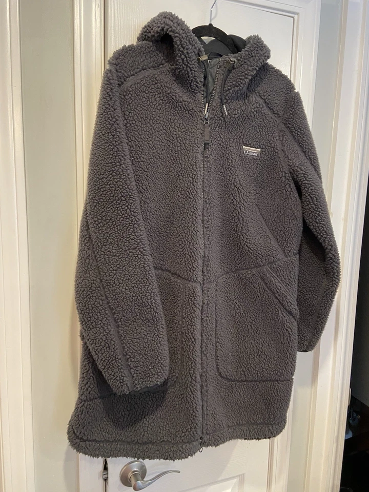 L.L.Bean Talla XL Gris Oscuro Sherpa Polar Abrigo Chaqueta Larga Cremallera Frontal Cálido Foto 1 de 4