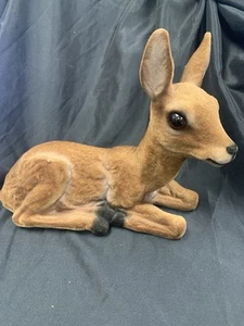 Vintage Heissner Flocked Baby Deer Lying Down 849F West Germany 1974 11 Inch - Picture 1 of 16