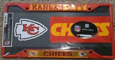 Kansas City Chiefs NFL Soporte de matrícula y calcomanía multiuso paquete de 2 fanáticos Foto 1 de 3