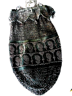 Bolso de Noche Vintage Art Deco Gris Aleta Cuentas de Acero Crochet Cadena Cordón Cartera Foto 1 de 4