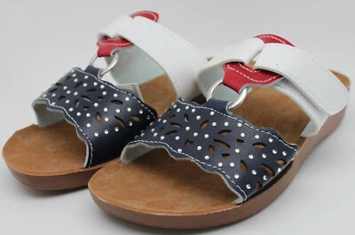 Damen Pantoletten Scandi Slipper Sandalen Hausschuhe Navy-Weiss-Rot 36-42 *Neu* - Bild 1 von 3