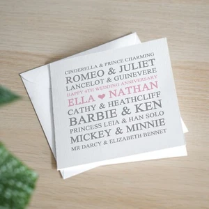 Tarjeta de aniversario de boda personalizada hecha a mano de 4to flor - para ellos, parejas - Imagen 1 de 2