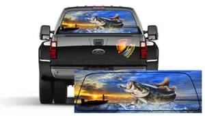 BASS FISHING Rear Window Perforated Graphic Decal Tint Sticker Trucks Cars - Picture 1 of 4