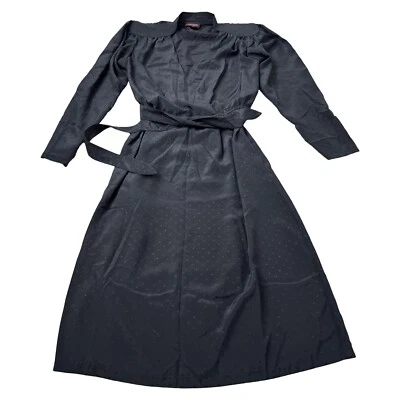 Vintage Dress Size 12 Raoul Long Sleeve Black V Neck Tie Front Midi - Image 1 of 4