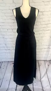 NUEVO Vestido sin mangas midi con corbata de algodón de lino granate Hill sin mangas cuello en V tejido negro XS - Imagen 1 de 21