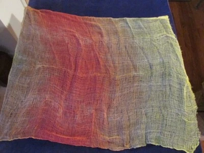 Hand Dyed Gauze Fabric Orange Green Amber YellowSheer Light Weight  36x 36"+ D9L - Image 1 of 4