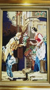 Altes Gemälde Gobelin Stickbild 25x19cm - Bild 1 von 6