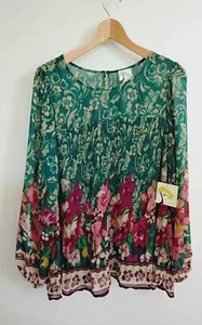 Blusa túnica campesina Anthropologie Top Fig & Flower Plus 2X floral plisada nueva con etiquetas - Imagen 1 de 7
