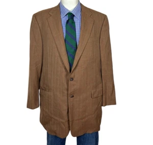 Hickey Freeman Sport Coat Jacket Wool Brown Windowpane 2 Button Men's 44L Nice. - Picture 1 of 11