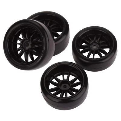 RC 1: 10 Drift Car 12mm Hex Hub Wheel Rim & Hard Smooth Tires Tyre HSP 4pcs - Image 1 of 4