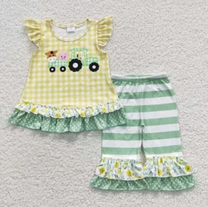 NEW Boutique Farm Tractor Ruffle Tunic Girls Outfit Set - Picture 1 of 3