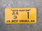 1996 - WEST VIRGINIA - AUTO AUCTION - LICENSE PLATE