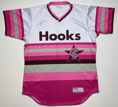 Corpus Christi Hooks Team Issued Pink Jersey 2017 Signed Trent Woodward MiLB Cover