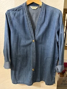 Giacca camicia Orvis denim bottoni davanti taglia media 100% cotone - Foto 1 di 9