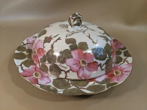 Vintage Hand Painted J. Donnet Green Pink Floral Cake Plate With Lid - Picture 1 of 7