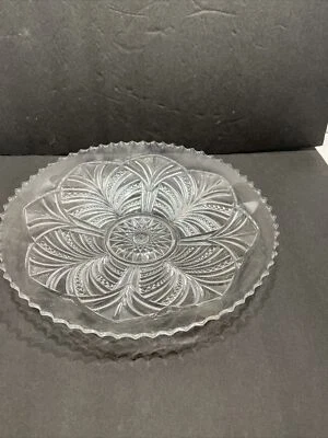 EAPG Bryce, Higbee & Co Bonair; Palm Leaf Fan Low Footed Cake Plate 10 3/8" 1903 - Image 1 of 4