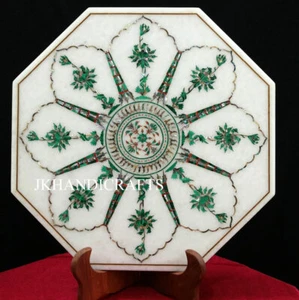 14" Elegant Marble Coffee Table Top Semi Precious Stones Inlaid Work Home Decor - Picture 1 of 3