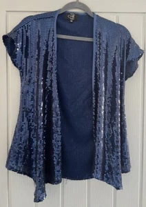 SEQUIN BLUE WATERFALL JACKET CARDIGAN EX CONDITION SIZE 10 - Picture 1 of 6