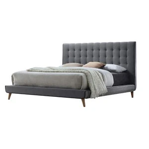 Tufted Light Gray Upholstered Linen Bed - Picture 1 of 1