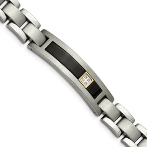 Titanium, 14K Gold Accent, Onyx & .05ctw Diamond Link Bracelet, 8 Inch - Picture 1 of 7