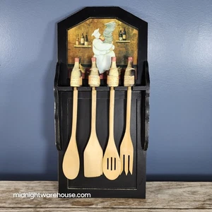 Vtg Fat Chef & Wine Wall Hanging Kitchen Decor w/ Utensils Jennifer Garant Art - Picture 1 of 10