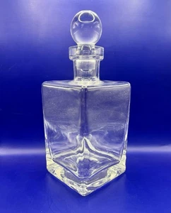 Square Whisky Decanter Elegant All Glass Heavy Cordial Stopper 10" - Picture 1 of 6
