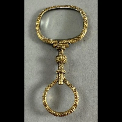 Antiguo cuestionario victoriano de lupa de chapa dorada Foto 1 de 3
