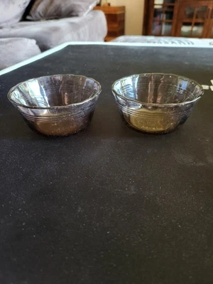 2 VINTAGE PYREX AMBER BROWN CUSTARD CUP 3 RING SCALLOPED EDGE 463 BOWL 6oz - Image 1 of 4