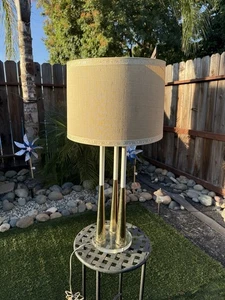 Laurel Mfg. MCM three Cone Brass Lamp With Original Shade. Works! - Picture 1 of 13