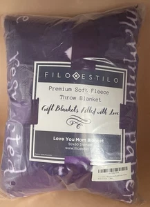 Filo Estilo Love You Mom Purple Blanket Filled with Love 50"x60" Sherpa Lined - Picture 1 of 5