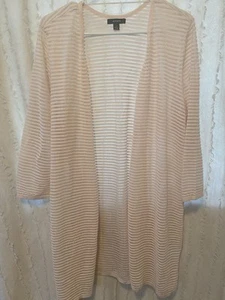 Alfani Plus Sz 2x, Knee Length,Open Cardigan Pretty Pink Hue With Sheer Stripes - Picture 1 of 2